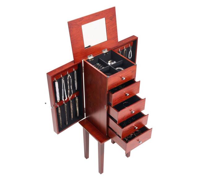 Juvelyrikos spintelė su veidrodžiu ir stalčiais9