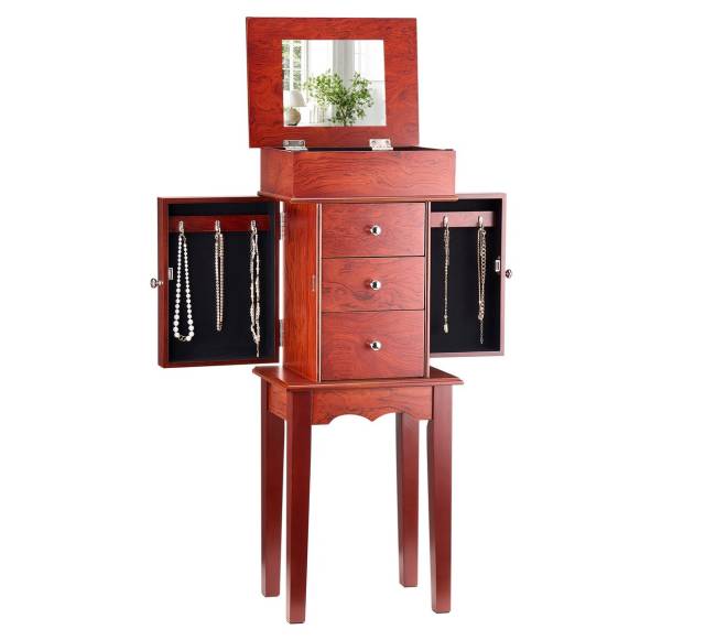 Papuošalų spintelė su veidrodžiu ir stalčiais0