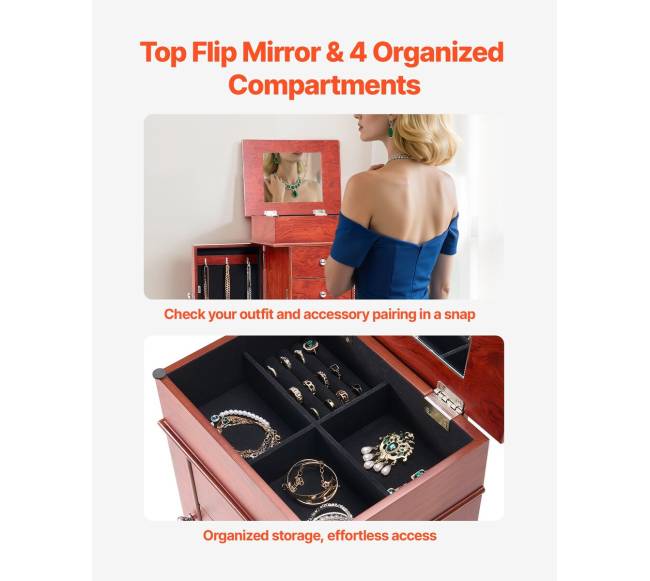 Papuošalų spintelė su veidrodžiu ir stalčiais3