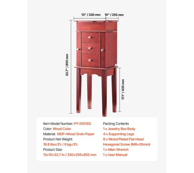 Papuošalų spintelė su veidrodžiu ir stalčiais6