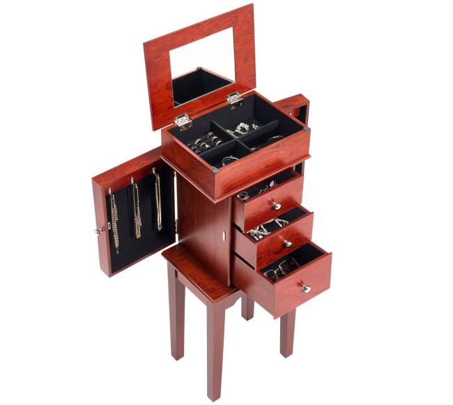 Papuošalų spintelė su veidrodžiu ir stalčiais9