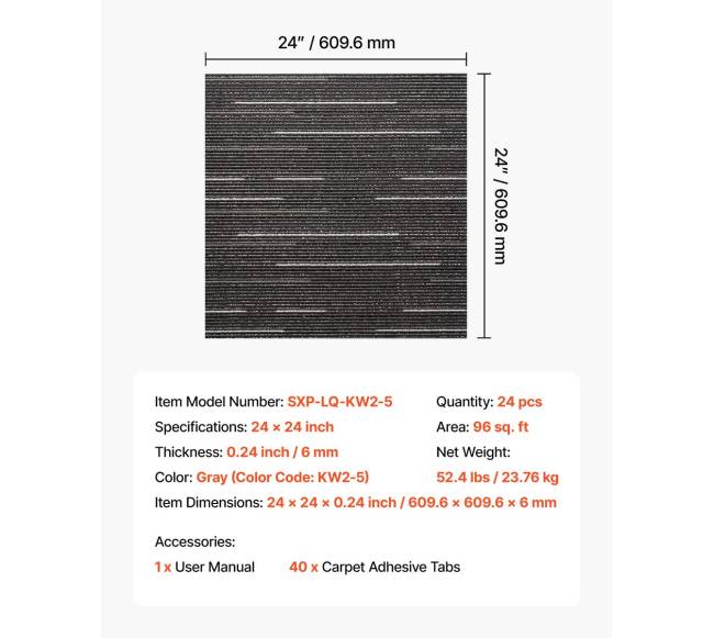Daugkartinio naudojimo kiliminės plytelės, 610x610 mm, pilka6
