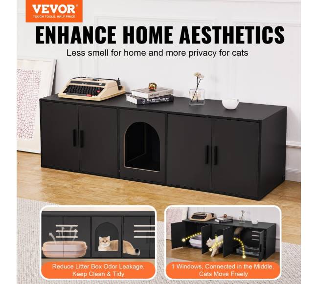 Katės tualeto dėžė 2 katėms, 147 cm, juoda1