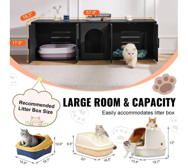 Katės tualeto dėžė 2 katėms, 147 cm, juoda3