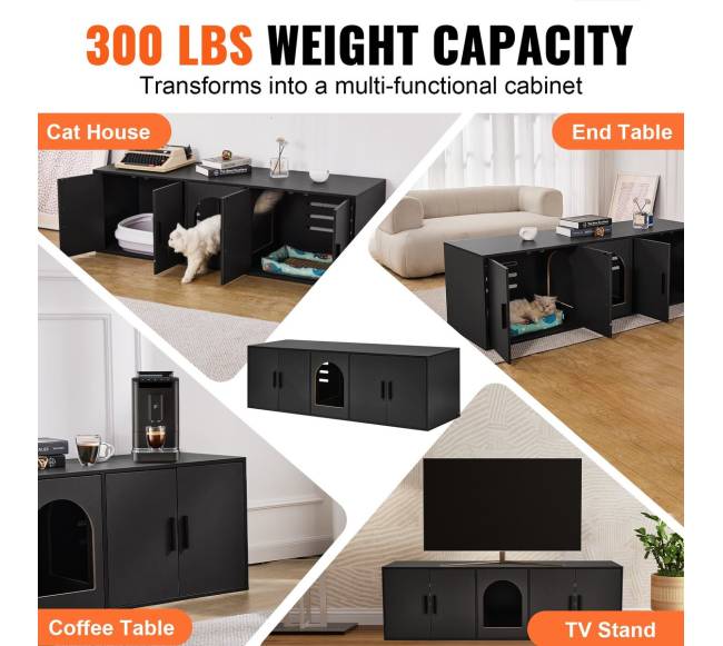 Katės tualeto dėžė 2 katėms, 147 cm, juoda4