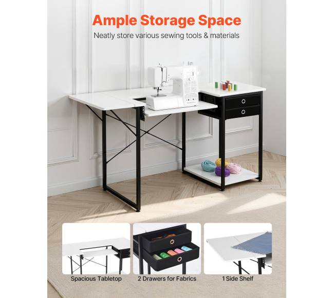 Siuvimo stalas su stalčiais ir reguliuojama lentyna1