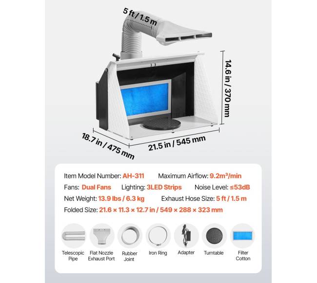 Dažymo kamera aerografui su dvigubais ventiliatoriais6