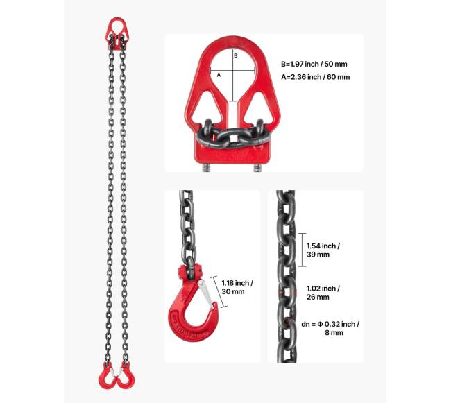 Grandininis stropas, 8 mm x 3 m kėlimo grandinės1