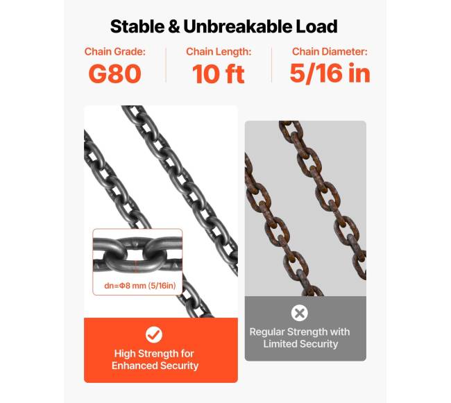 Grandininis stropas, 8 mm x 3 m kėlimo grandinės3