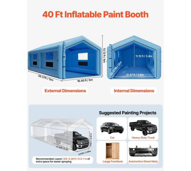 Pripučiamas dažymo paviljonas, 12 x 5 x 4 m1