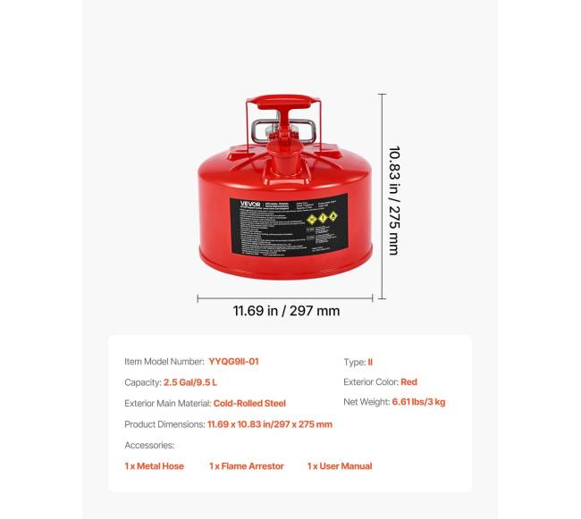 Raudona 9,5 L talpos saugos kuro kanistras6