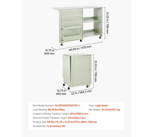 Sulankstomas siuvimo stalas su ratukais6