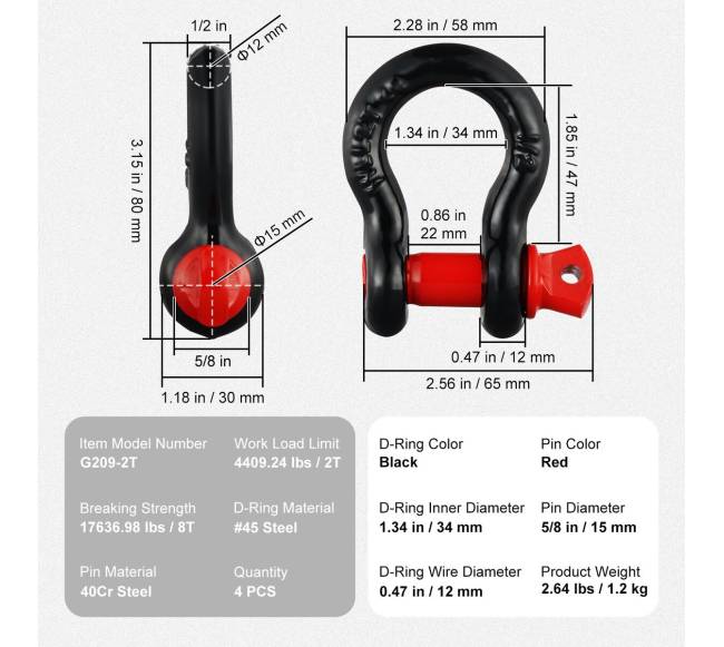 4 dalių D formos kilpų rinkinys su smeigėmis6