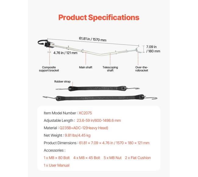 Reguliuojamas valties atramas galinėms dalims 60-150 cm6