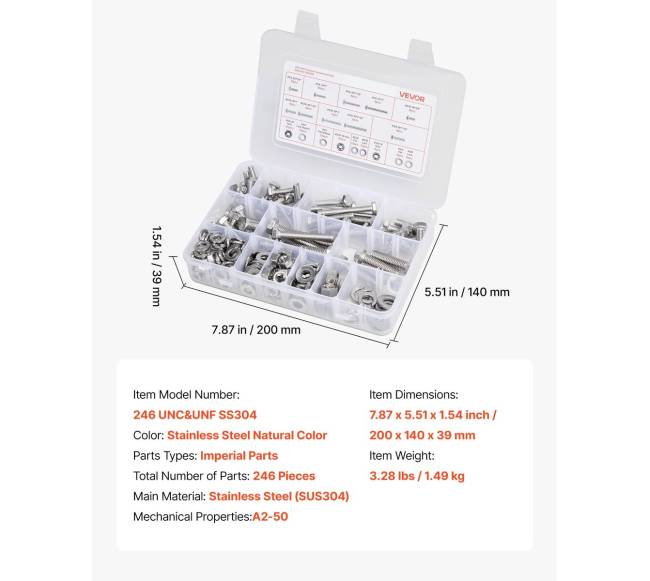 246 dalių veržlių ir varžtų rinkinys baldams6