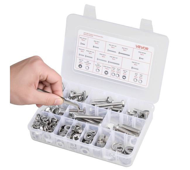 246 dalių veržlių ir varžtų rinkinys baldams10