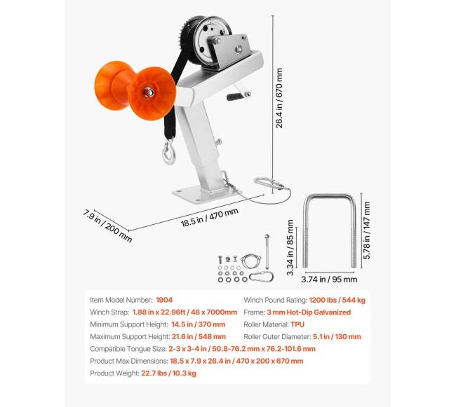Laivų priekabos gervės laikiklis su ritiniu 544 kg6