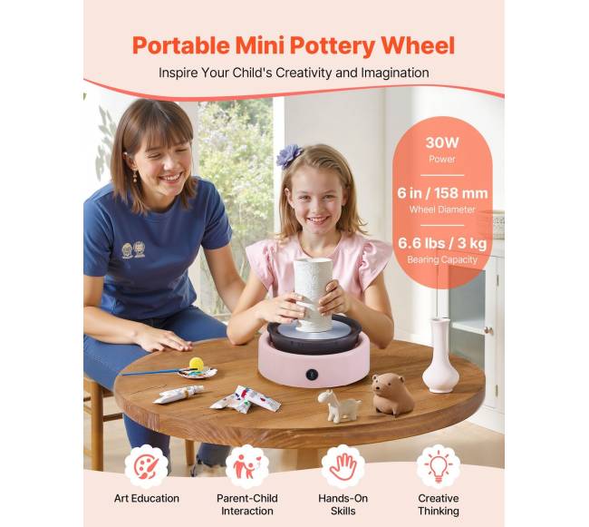 Rožinis mini keramikos ratas vaikams1