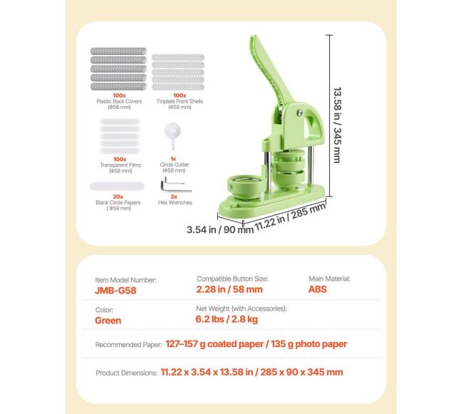 Ženkliukų darymo mašina 58 mm, 100 vnt. žali6