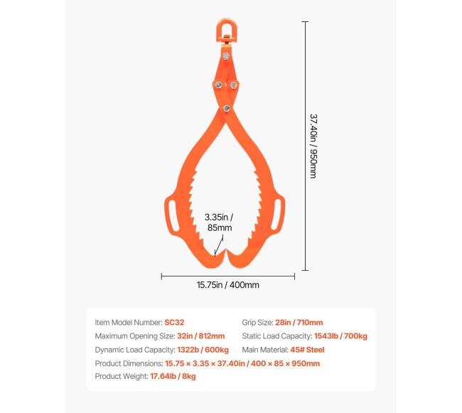 81 cm rąstų kėlimo žnyplės su dviem nagais6