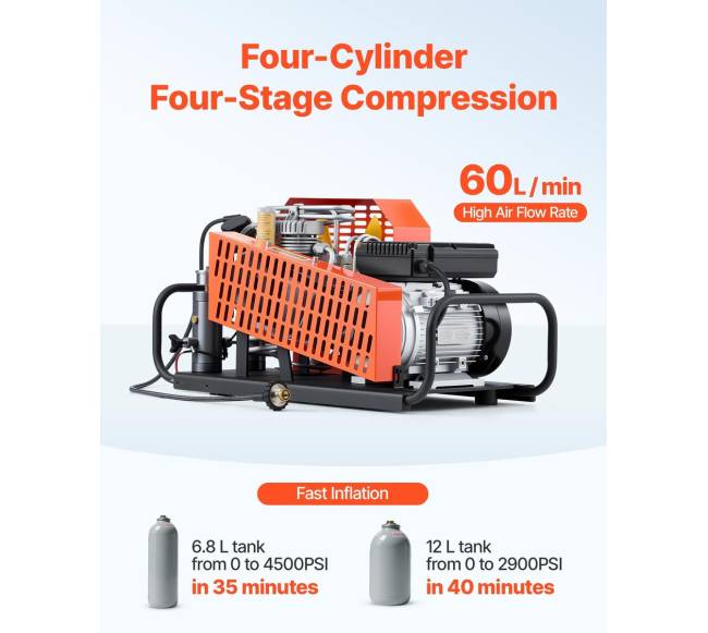 PCP oro kompresorius 4500PSI su keturiais cilindrais3