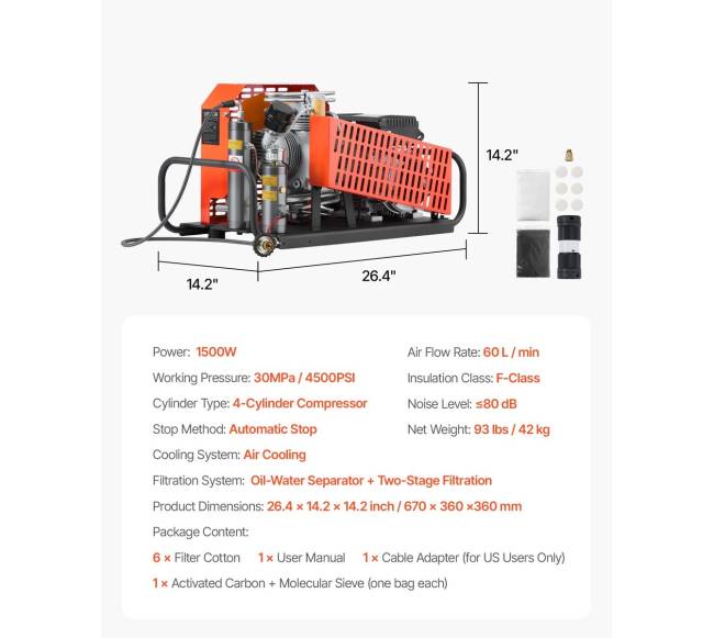 PCP oro kompresorius 4500PSI su keturiais cilindrais6