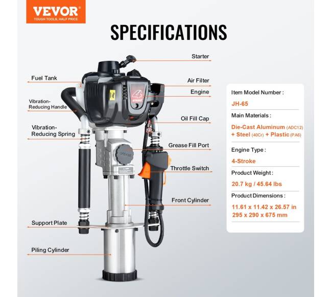 37,7 cm³ benzininis stulpų kalimo pistoletas6