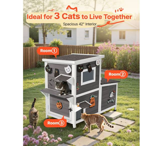 Medinis lauko kačių namelis su laiptais1