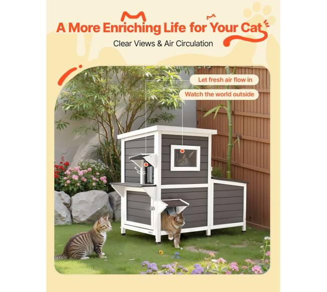 Medinis lauko kačių namelis su laiptais2