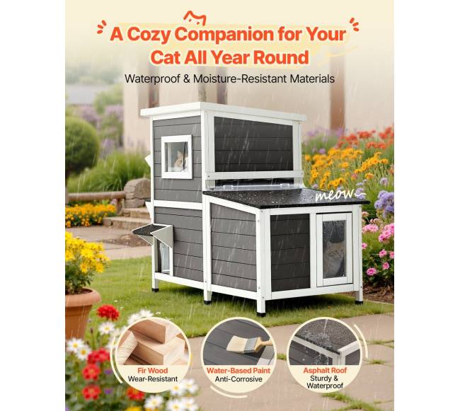 Medinis lauko kačių namelis su laiptais3