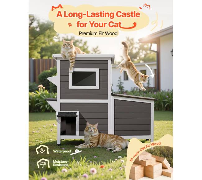 Medinis lauko kačių namelis su laiptais4