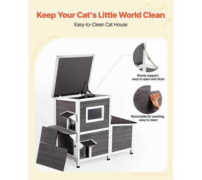 Medinis lauko kačių namelis su laiptais5