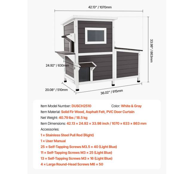 Medinis lauko kačių namelis su laiptais6