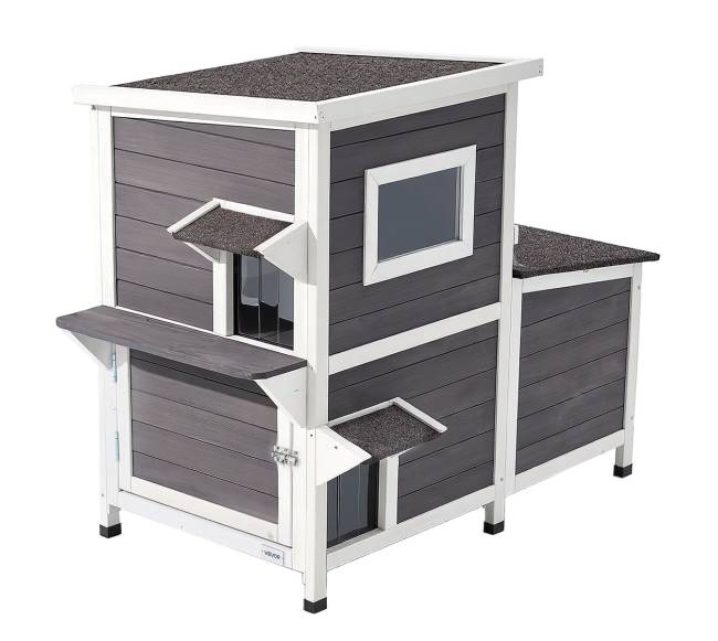 Medinis lauko kačių namelis su laiptais8