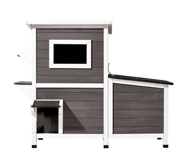 Medinis lauko kačių namelis su laiptais9