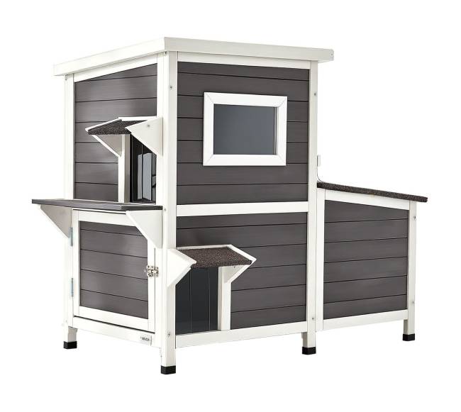 Medinis lauko kačių namelis su laiptais10