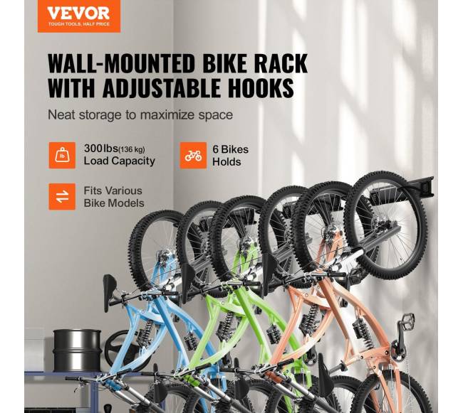 Dviračių laikiklis, tvirtinamas prie sienos, 6 dviračiams1