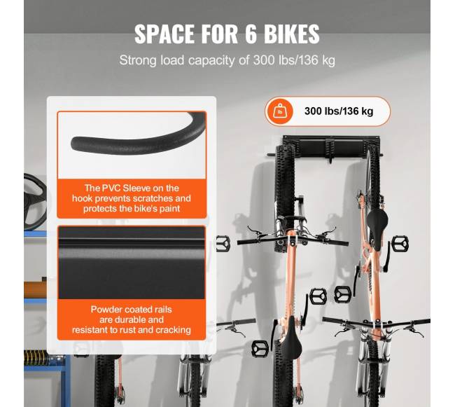 Dviračių laikiklis, tvirtinamas prie sienos, 6 dviračiams2
