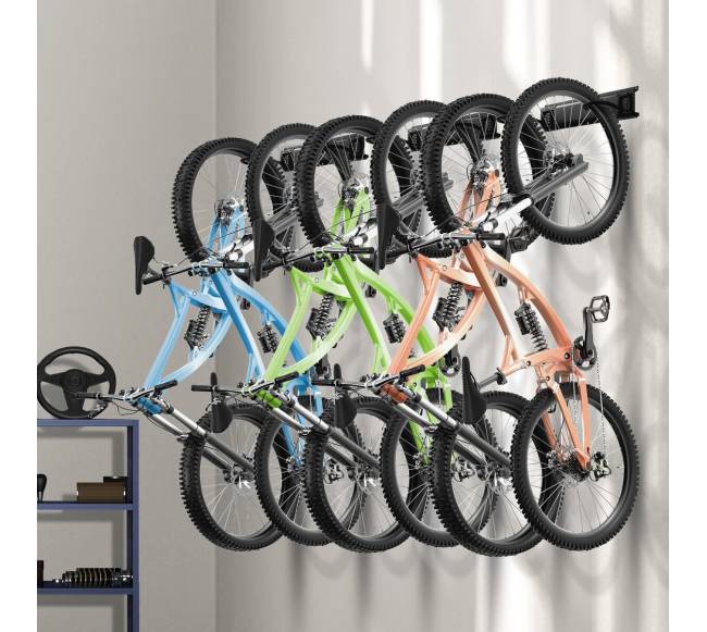 Dviračių laikiklis, tvirtinamas prie sienos, 6 dviračiams7