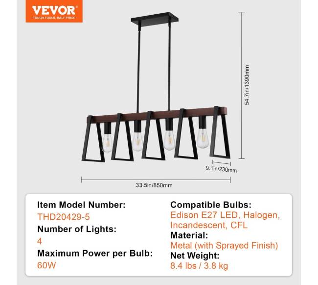 Virtuvės salos pakabinamas šviestuvas 4 šviesos5