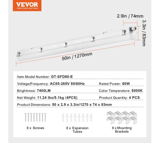 4 vienetai LED sandariniai šviestuvai 4ft 60W5