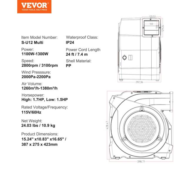 Pripučiames pilies ventiliatorius 1100W6