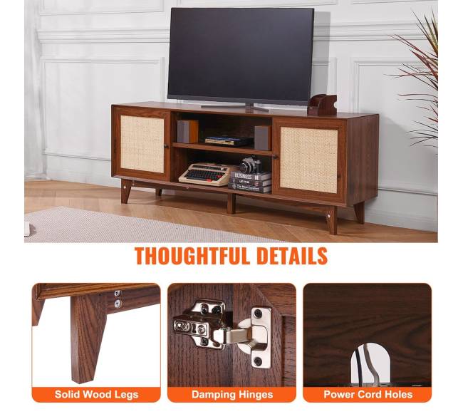 Rataninė TV spintelė 191cm, bohemiškas stilius, riešuto spalva5