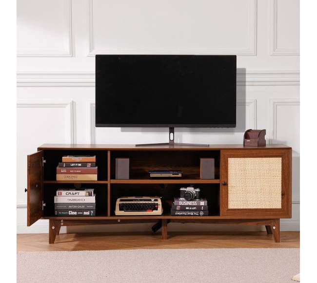 Rataninė TV spintelė 191cm, bohemiškas stilius, riešuto spalva7