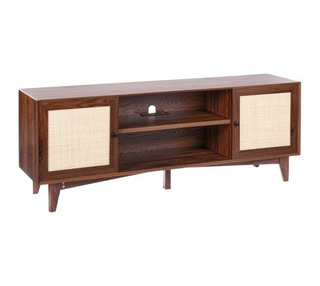 Rataninė TV spintelė 191cm, bohemiškas stilius, riešuto spalva8