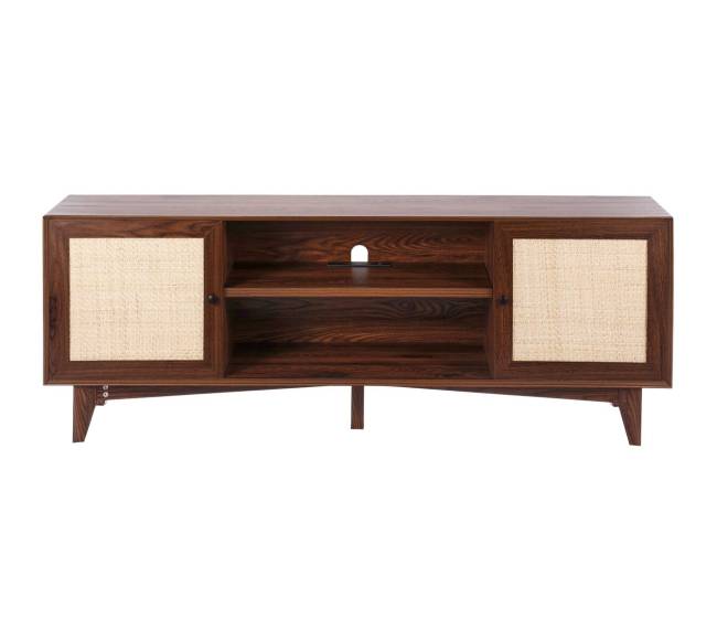 Rataninė TV spintelė 191cm, bohemiškas stilius, riešuto spalva9