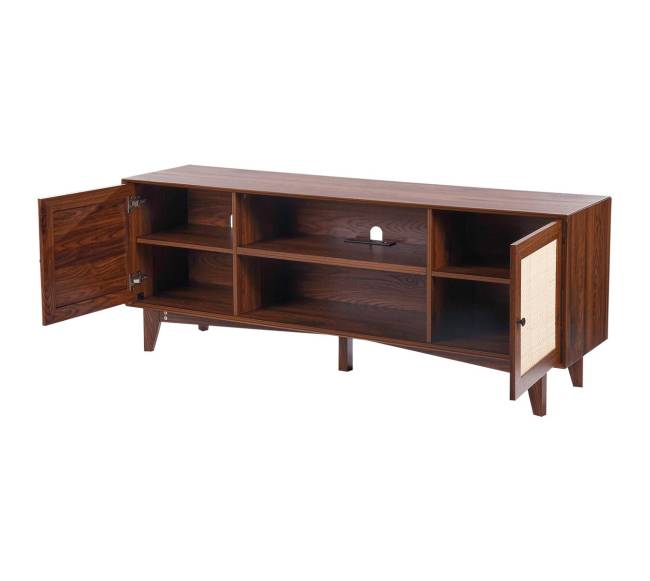 Rataninė TV spintelė 191cm, bohemiškas stilius, riešuto spalva10