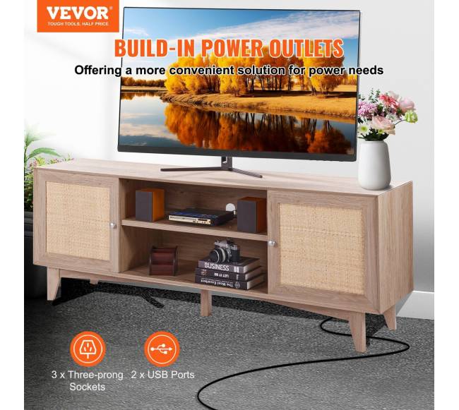 Rataninė TV spintelė 191 cm ąžuolo1