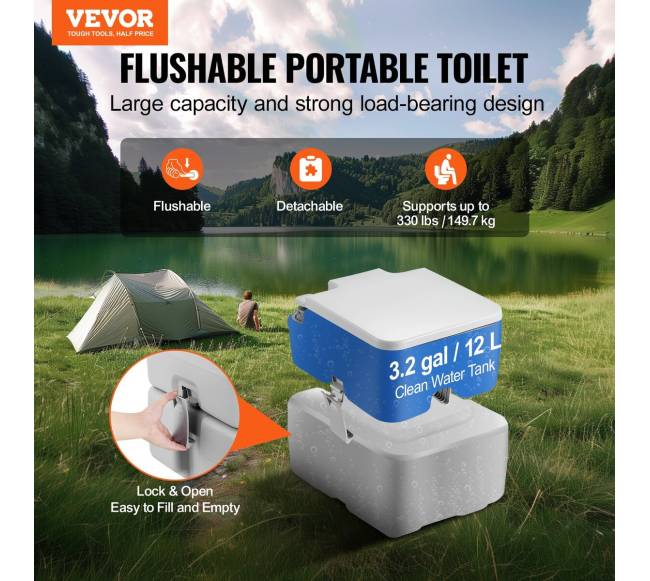 Nešiojamas tualetas su praplovimu ir krepšiu1