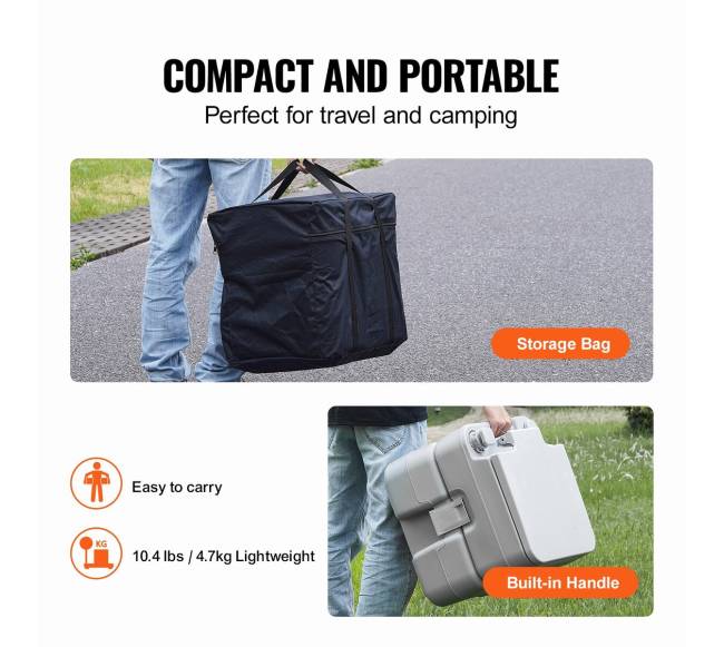 Nešiojamas tualetas su praplovimu ir krepšiu5